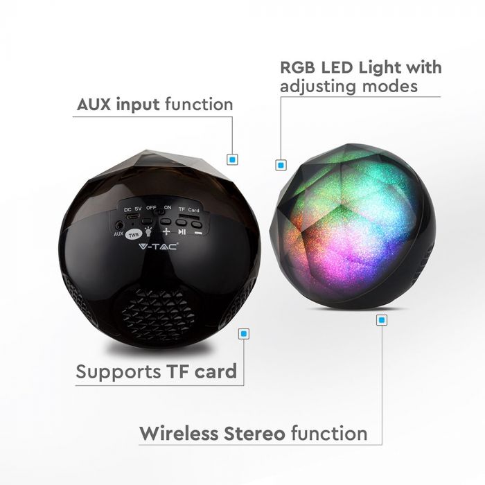 LED RGB LIGHT MINI PORTABLE BLUETOOTH SPEAKER AUX & TF SLOT (TWS Function) 1800mah Battery