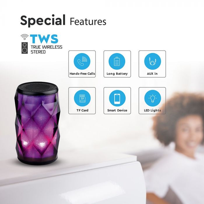 LED RGB LIGHT PORTABLE BLUETOOTH SPEAKER AUX & TF SLOT (TWS Function) 1200mah Battery