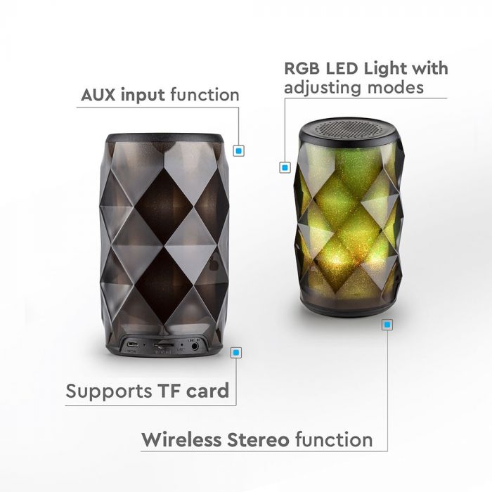 LED RGB LIGHT PORTABLE BLUETOOTH SPEAKER AUX & TF SLOT (TWS Function) 1200mah Battery