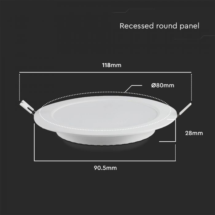 LED BACKLIT RECESSED PANEL LIGHT ROUND 3W CW 330lm 90.5x28mm