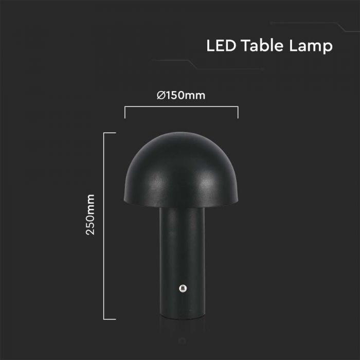 LED TABLE LAMP1800mAH BATTERY 3W 3IN1 200lm 150x250mm BLACK TOUCH DIMMING