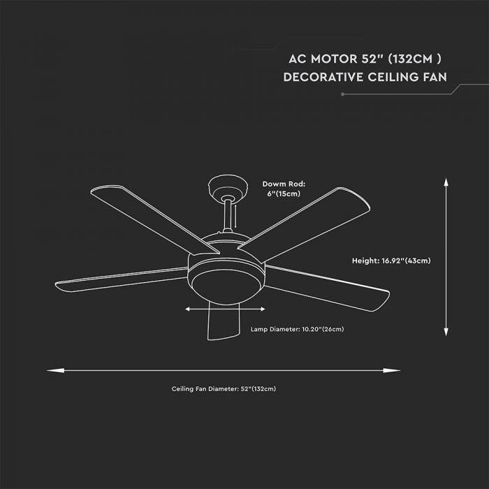 LED CEILING FAN WITH RF CONTROL/5 MDF DOUBLE COLOR BLADES/AC MOTOR 60W 1500lm 3in1 CCT 52"(132CM) 3 SPEED