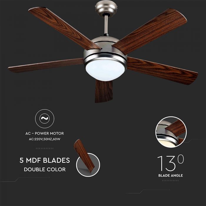 LED CEILING FAN WITH RF CONTROL/5 MDF DOUBLE COLOR BLADES/AC MOTOR 60W 1500lm 3in1 CCT 52"(132CM) 3 SPEED