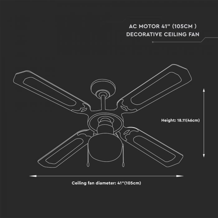 LED CEILING FAN WITH RF CONTROL/4 MDF DOUBLE COLOR BLADES/AC MOTOR 50W 1XE27 52"(107CM) 3 SPEED