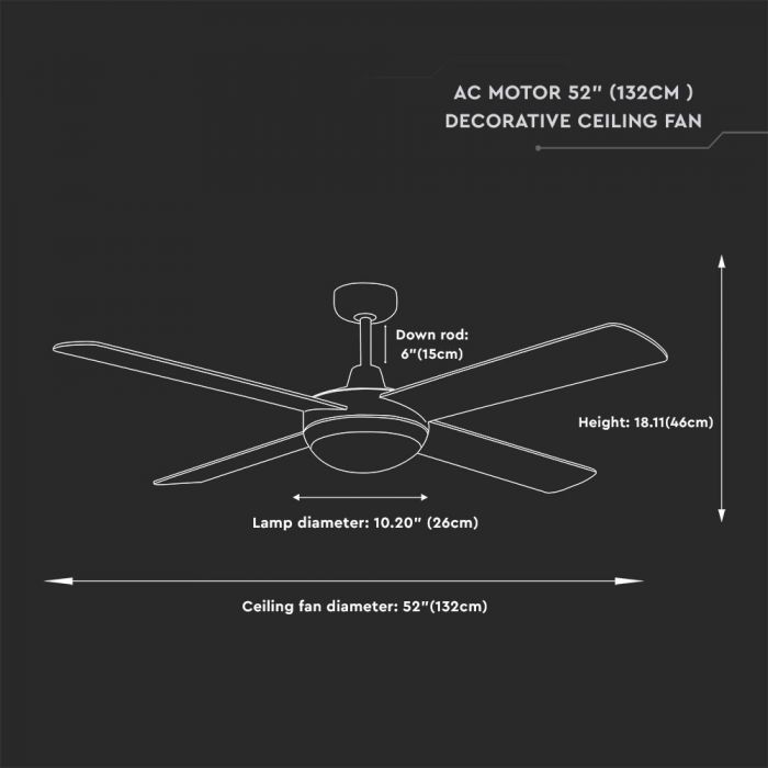 LED CEILING FAN WITH RF CONTROL/4 MDF BLADES/AC MOTOR 2XE27 52"(132CM) 3 SPEED