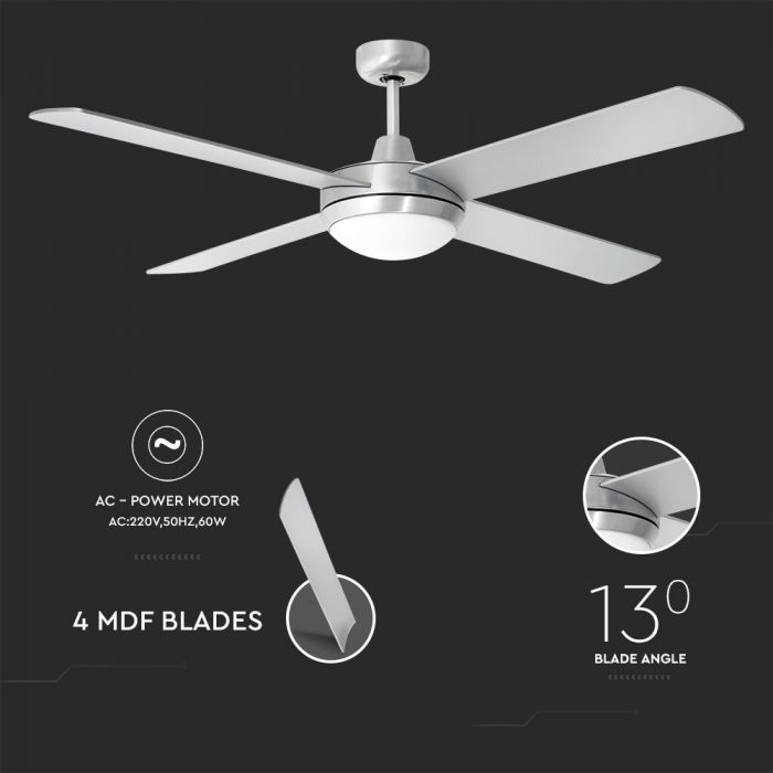 LED CEILING FAN WITH RF CONTROL/4 MDF BLADES/AC MOTOR 2XE27 52"(132CM) 3 SPEED