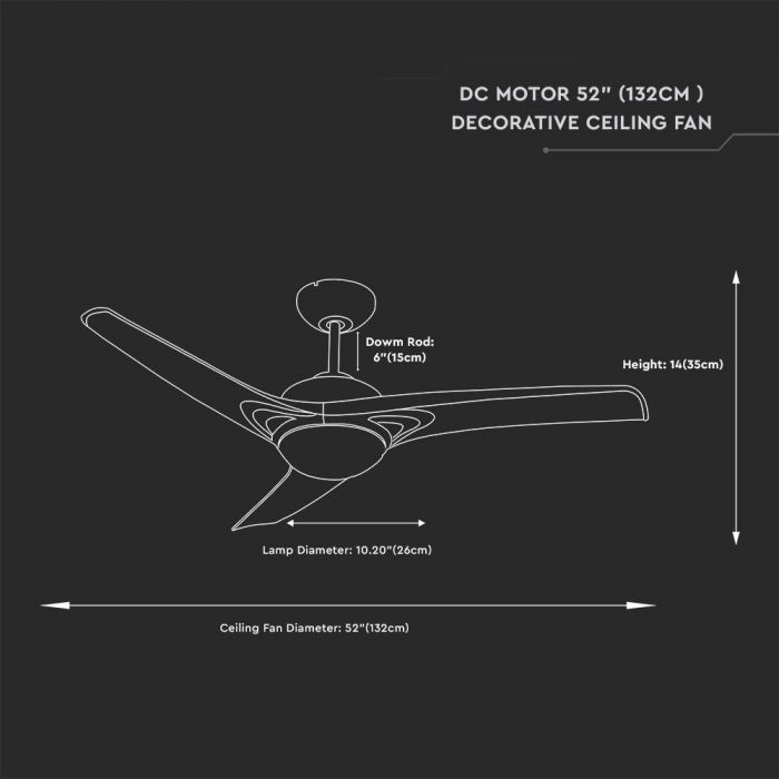 LED CEILING FAN WITH RF CONTROL/3 MDF BLADES/35W DC MOTOR 15W 1500lm 3in1 CCT 52"(132CM) 5 SPEED