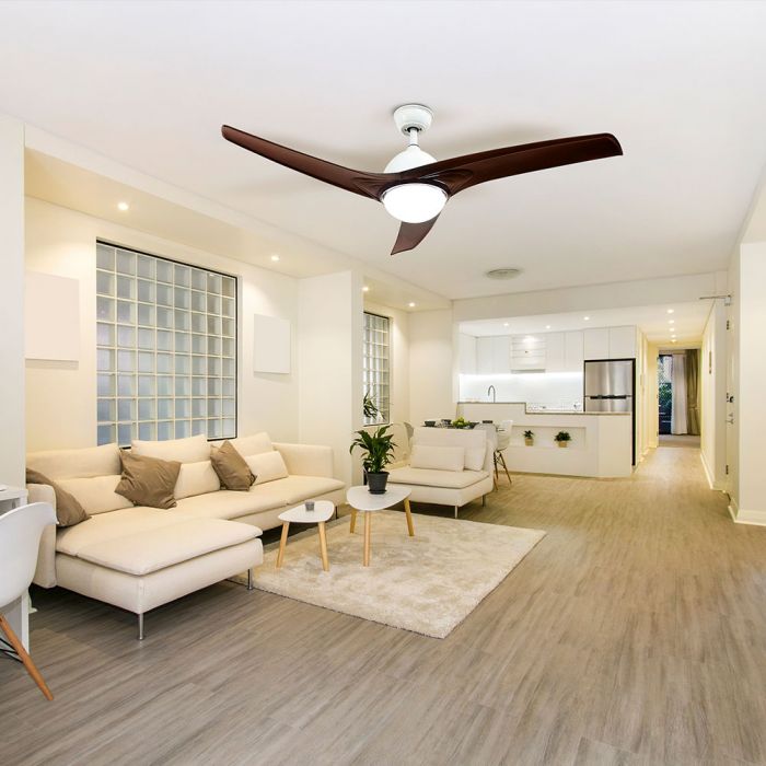 LED CEILING FAN WITH RF CONTROL/3 MDF BLADES BROWN/35W DC MOTOR 15W 1500lm 3in1 CCT 52"(132CM) 5 SPEED