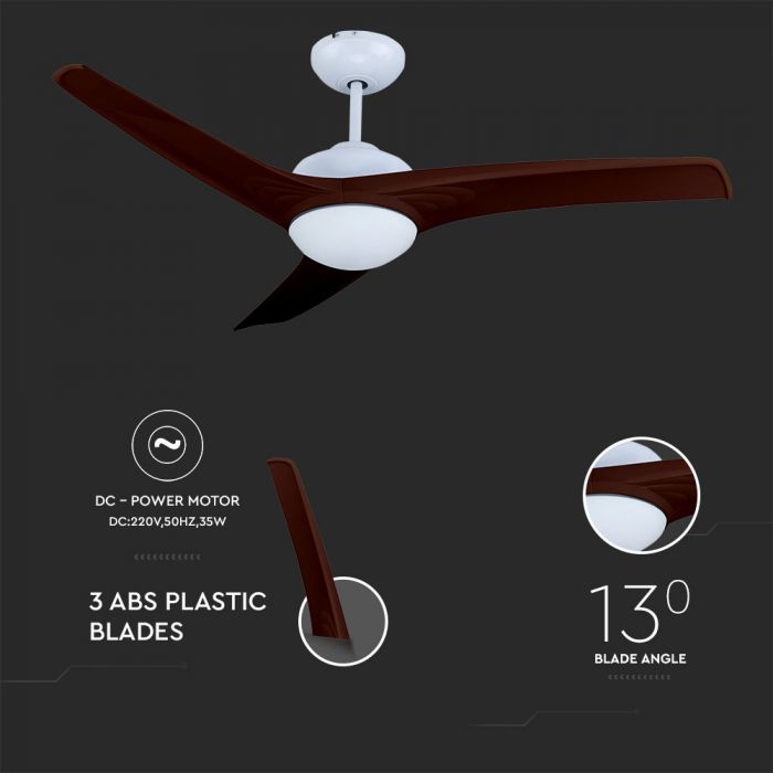 LED CEILING FAN WITH RF CONTROL/3 MDF BLADES BROWN/35W DC MOTOR 15W 1500lm 3in1 CCT 52"(132CM) 5 SPEED