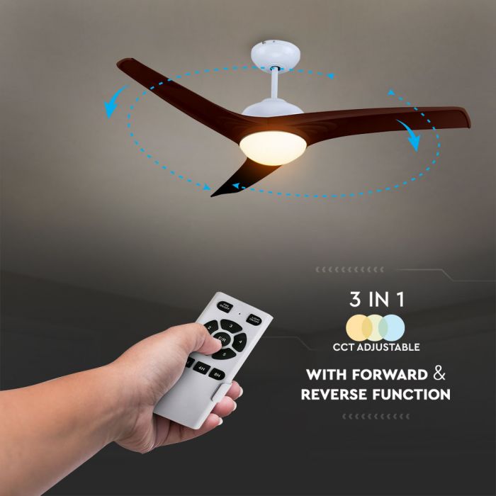 LED CEILING FAN WITH RF CONTROL/3 MDF BLADES BROWN/35W DC MOTOR 15W 1500lm 3in1 CCT 52"(132CM) 5 SPEED