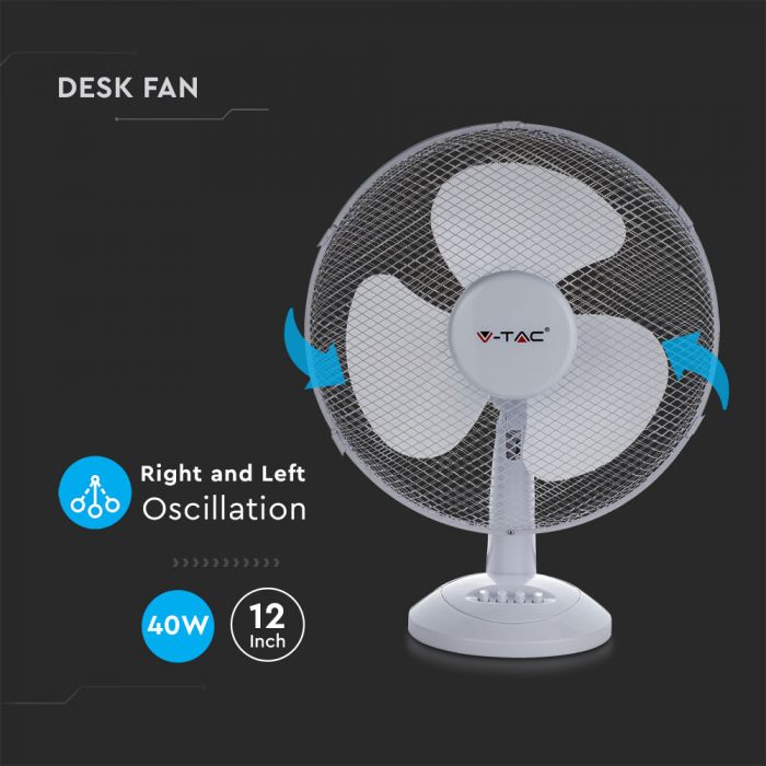 LED DESK FAN 40W 12" 3 SPEED WHITE