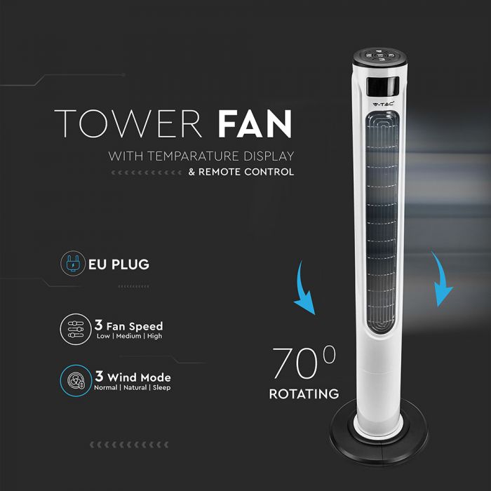 LED TOWER FAN 55W with Temperature Display / compatible with Amazon Alex&Google Home / 46"/Remote Control/Timer/3 Speed