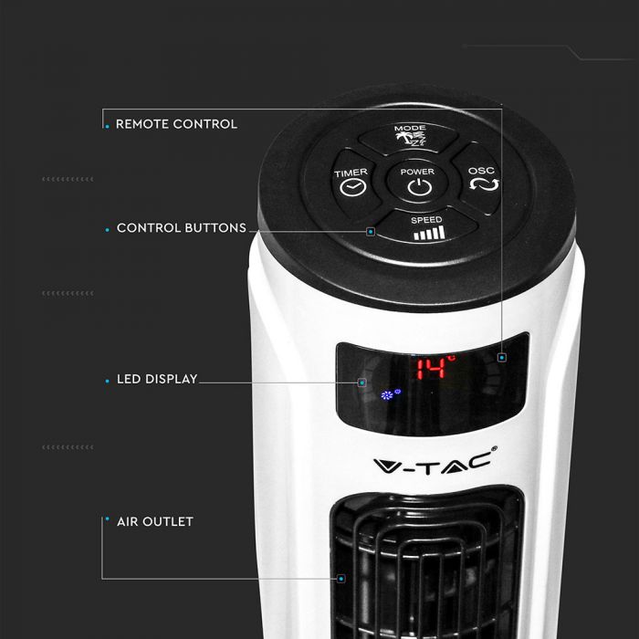 LED TOWER FAN 55W with Temperature Display / compatible with Amazon Alex&Google Home / 46"/Remote Control/Timer/3 Speed