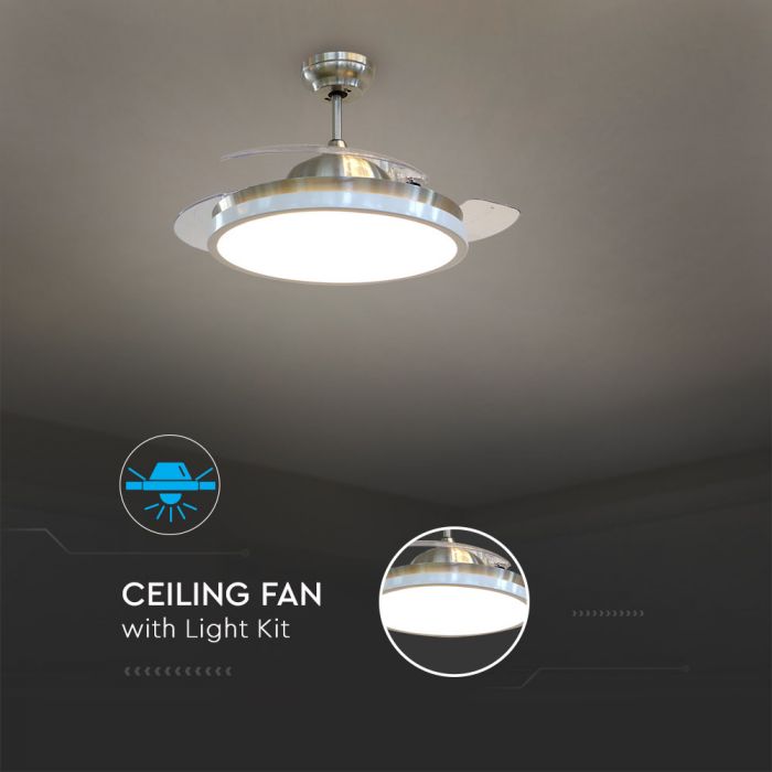 LED CEILING FAN WITH RF CONTROL/3 PC PLASTIC BLADES/35W DC MOTOR 30W 3000lm 3in1 CCT 42"(107CM) 5 SPEED