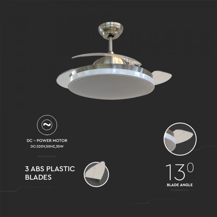 LED CEILING FAN WITH RF CONTROL/3 PC PLASTIC BLADES/35W DC MOTOR 30W 3000lm 3in1 CCT 42"(107CM) 5 SPEED