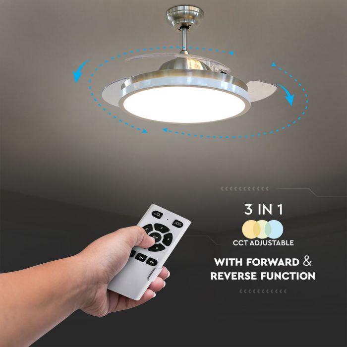 LED CEILING FAN WITH RF CONTROL/3 PC PLASTIC BLADES/35W DC MOTOR 30W 3000lm 3in1 CCT 42"(107CM) 5 SPEED