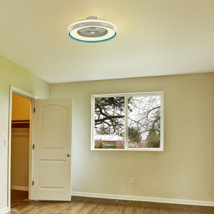 LED CEILING FAN WITH RF CONTROL/GREY/7 ABS BLADES/45W AC MOTOR 30W 3000lm 3in1 CCT 60X20 3 SPEED BLUE RING