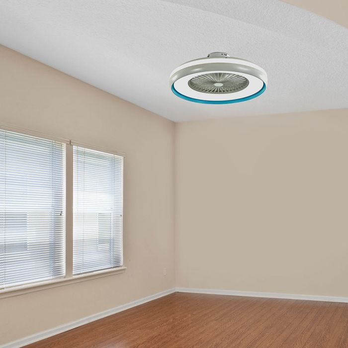 LED CEILING FAN WITH RF CONTROL/GREY/7 ABS BLADES/45W AC MOTOR 30W 3000lm 3in1 CCT 60X20 3 SPEED BLUE RING