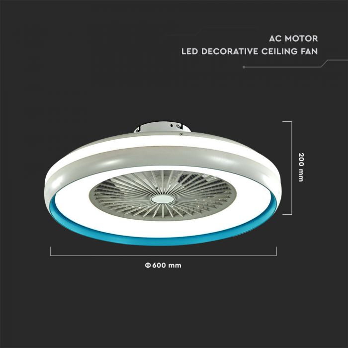 LED CEILING FAN WITH RF CONTROL/GREY/7 ABS BLADES/45W AC MOTOR 30W 3000lm 3in1 CCT 60X20 3 SPEED BLUE RING