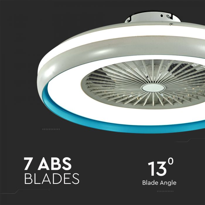 LED CEILING FAN WITH RF CONTROL/GREY/7 ABS BLADES/45W AC MOTOR 30W 3000lm 3in1 CCT 60X20 3 SPEED BLUE RING