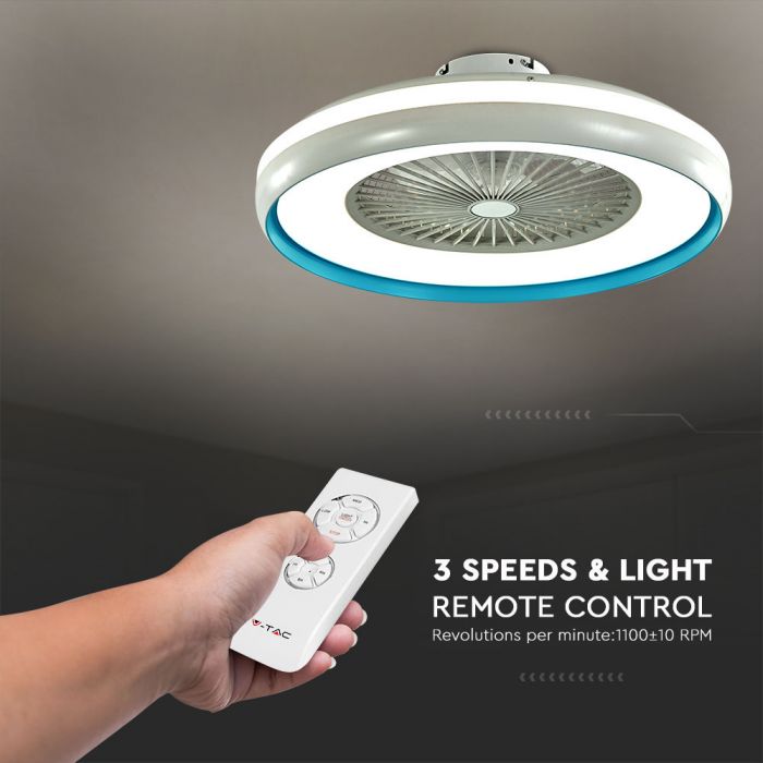 LED CEILING FAN WITH RF CONTROL/GREY/7 ABS BLADES/45W AC MOTOR 30W 3000lm 3in1 CCT 60X20 3 SPEED BLUE RING