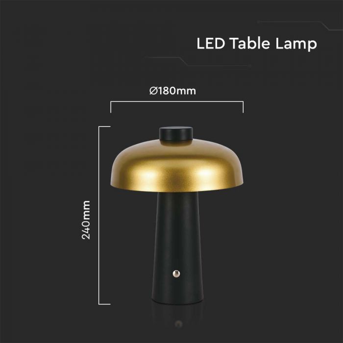 LED TABLE LAMP1800mAH BATTERY 3W 3IN1 200lm 300x390 GOLD+BLACK TOUCH DIMMING