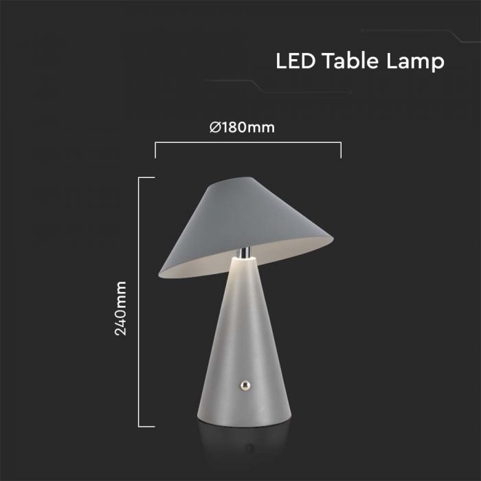 LED TABLE LAMP 1800mAH BATTERY 3W 3IN1 200lm 180x240 GREY TOUCH DIMMING