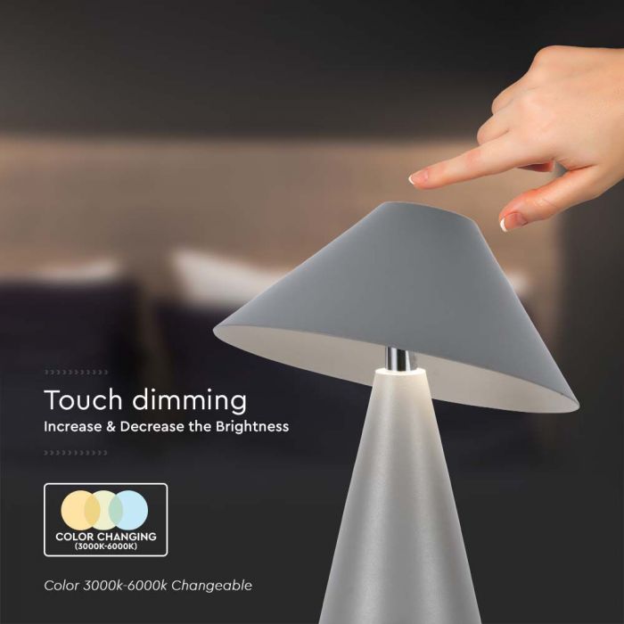 LED TABLE LAMP 1800mAH BATTERY 3W 3IN1 200lm 180x240 GREY TOUCH DIMMING