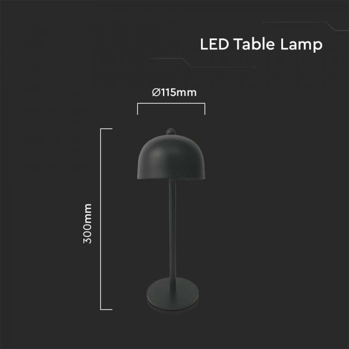 LED TABLE LAMP1800mAH BATTERY 3W 3IN1 200lm 115x300mm BLACK TOUCH DIMMING