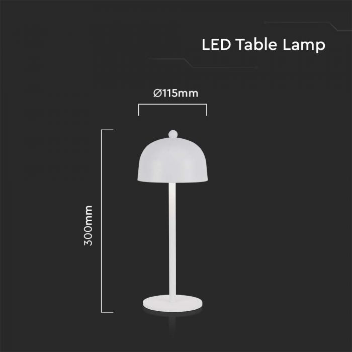 LED TABLE LAMP1800mAH BATTERY 3W 3IN1 200lm 115x300mm WHITE TOUCH DIMMING