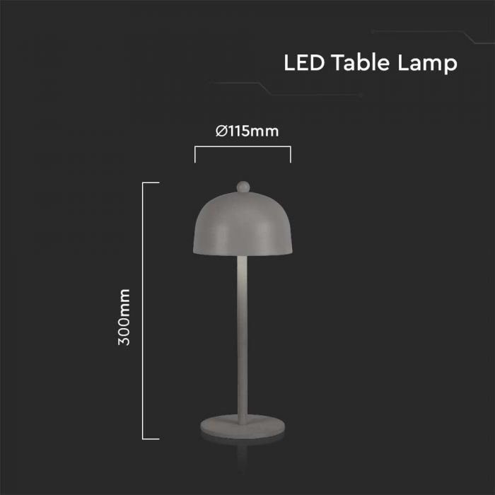 LED TABLE LAMP1800mAH BATTERY 3W 3IN1 200lm 115x300mm GREY TOUCH DIMMING