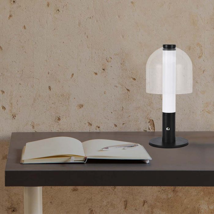 LED TABLE LAMP 1800mAH BATTERY 2W 3IN1 100lm 140x300 BLACK+TRANSPARENT GLASS TOUCH DIMMING