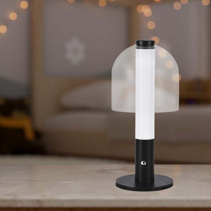 LED TABLE LAMP 1800mAH BATTERY 2W 3IN1 100lm 140x300 BLACK+TRANSPARENT GLASS TOUCH DIMMING