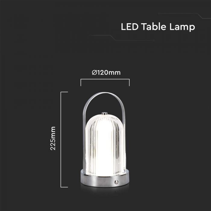 LED TABLE LAMP 1800mAH BATTERY 3IN1 55lm 120x225mm TOUCH DIMMING CHROME