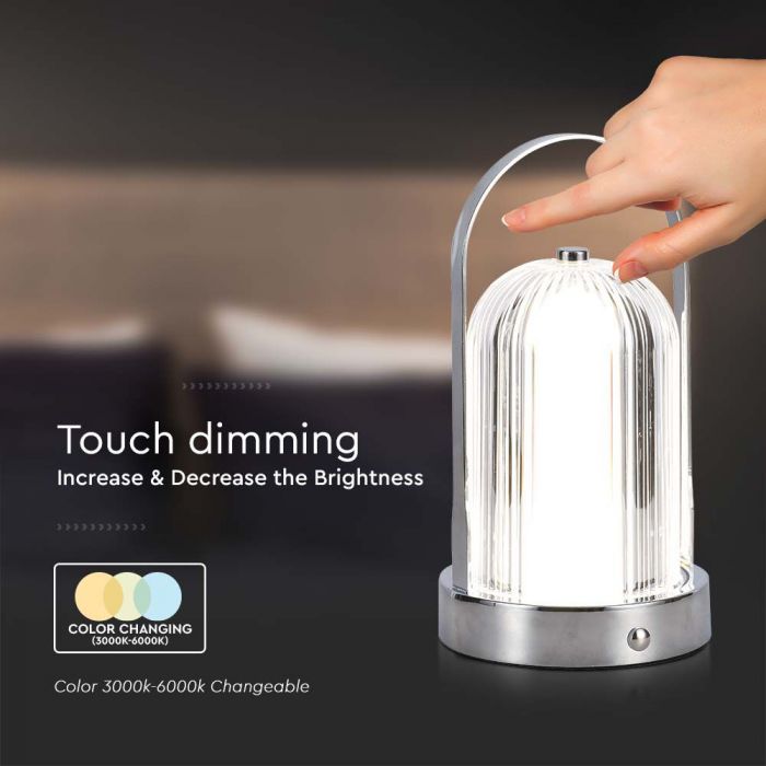 LED TABLE LAMP 1800mAH BATTERY 3IN1 55lm 120x225mm TOUCH DIMMING CHROME