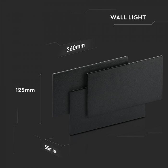 LED WALL LIGHT ALUMINIUM 12W DL 1100lm 360° 260X125X55 BLACK