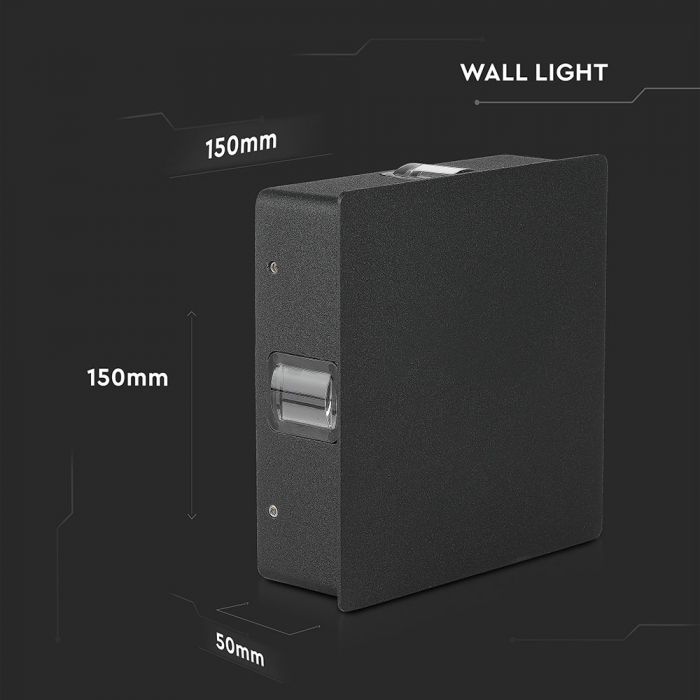 LED WALL LIGHT ALUMINIUM SQUARE 4W DL 440lm 360° 15X15X5 IP65 BLACK