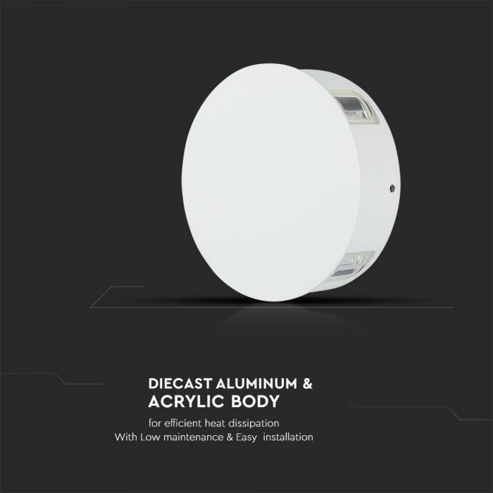 LED WALL LIGHT ALUMINIUM ROUND 4W DL 440lm 360° 15X5 IP65 WHITE