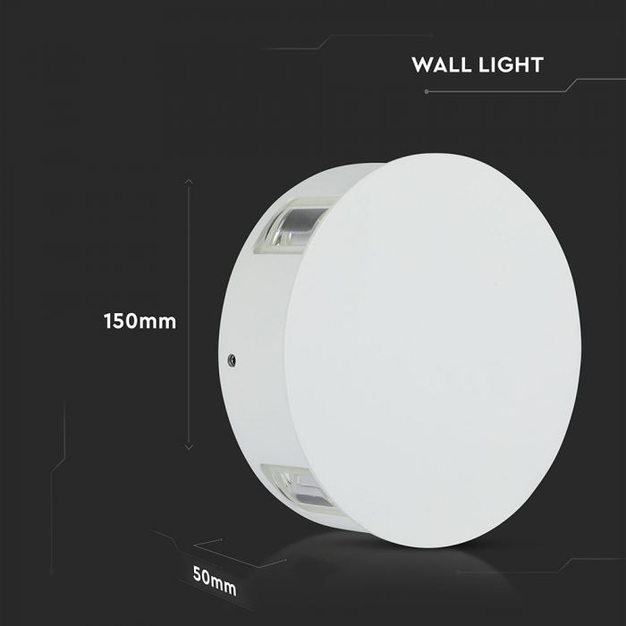 LED WALL LIGHT ALUMINIUM ROUND 4W DL 440lm 360° 15X5 IP65 WHITE