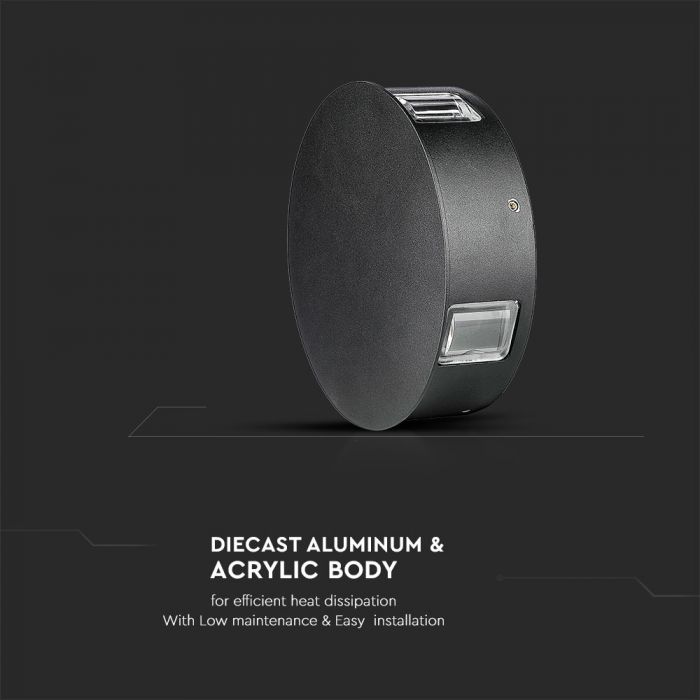 LED WALL LIGHT ALUMINIUM ROUND 4W DL 440lm 360° 15X5 IP65 BLACK