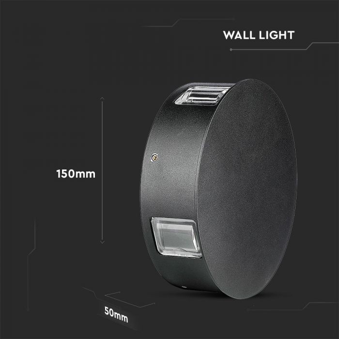 LED WALL LIGHT ALUMINIUM ROUND 4W DL 440lm 360° 15X5 IP65 BLACK