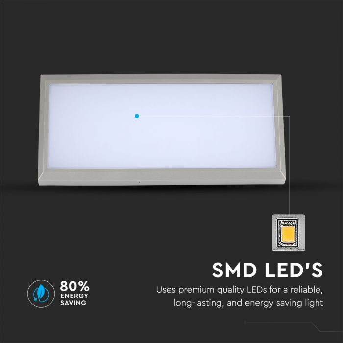 LED OUTDOOR WALL LIGHT GREY 12W WW 1250lm110° 265X120X81 IP65