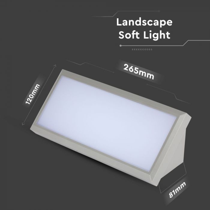 LED OUTDOOR WALL LIGHT GREY 12W DL 1250lm110° 265X120X81 IP65