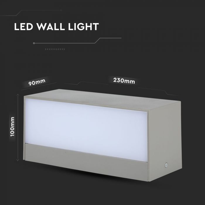 LED UP/DOWN WALL LIGHT GREY 12W WW 600lm 92° 230X100X90 IP65