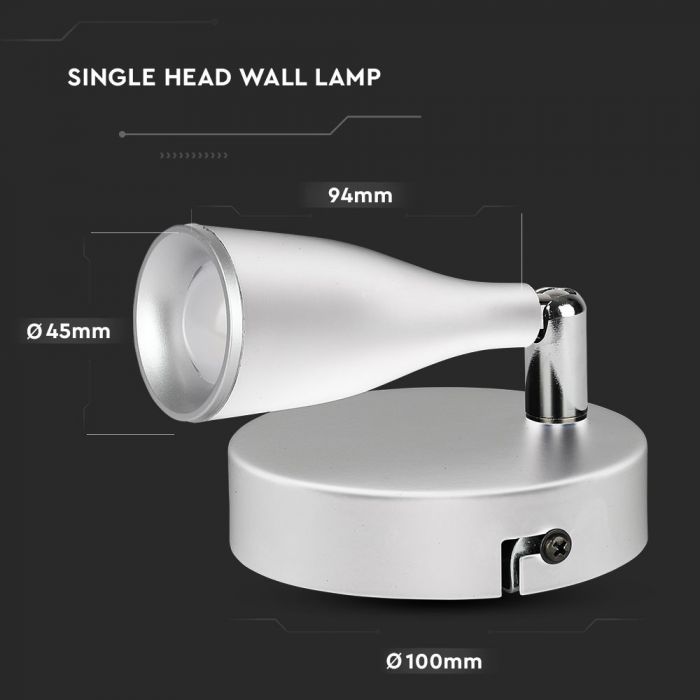 LED WALL LIGHT WHITE 4.5W WW 360lm 100° 100X94X45 PLASTIC+METAL