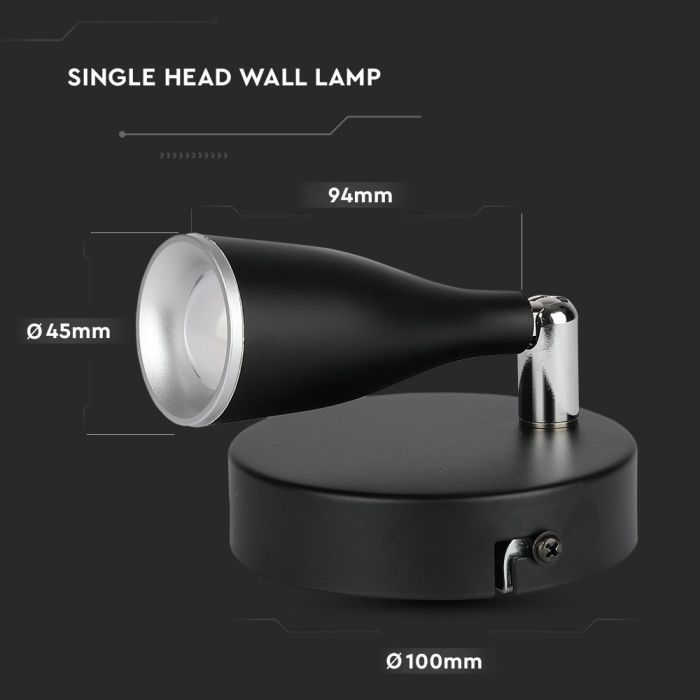 LED WALL LIGHT BLACK 4.5W DL 360lm 100° 100X94X45 PLASTIC+METAL