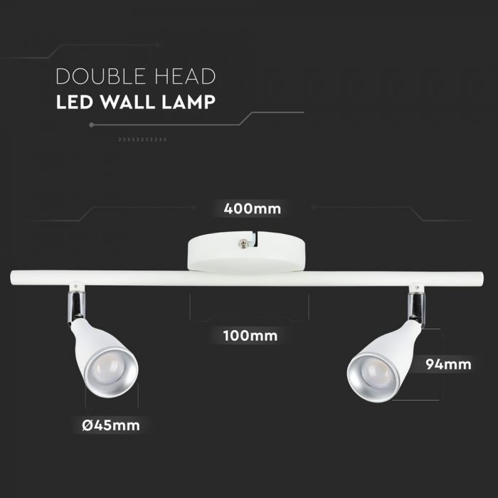 LED WALL LIGHT WHITE 9W WW 720lm 100° 400X100X94 PLASTIC+METAL