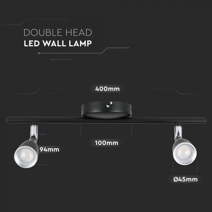 LED WALL LIGHT BLACK 9W WW 720lm 100° 400X100X94 PLASTIC+METAL