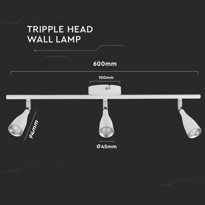 LED WALL LIGHT WHITE 13.5W DL 1080lm 100° 600X100X94 PLASTIC+METAL