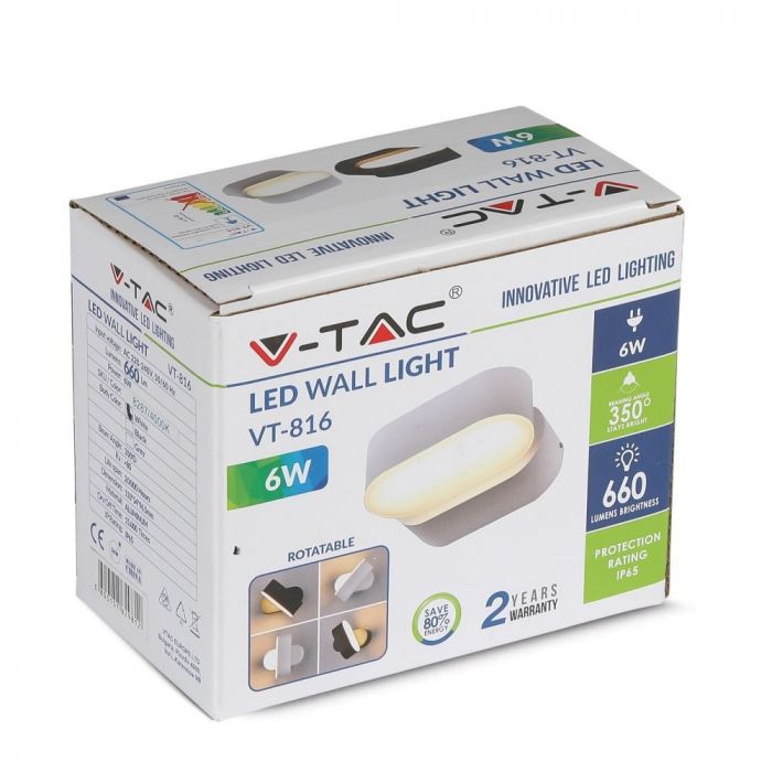 LED WALL LIGHT ALUMINIUM 6W DL 660lm 350° 110X54X96.5 WHITE IP65